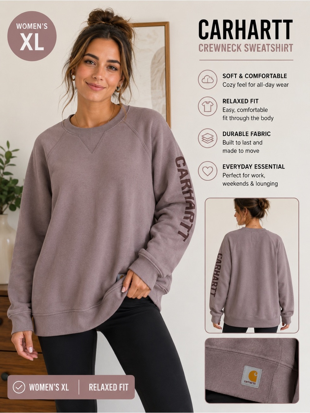 Carhartt Women's 1XL Crewneck Sweatshirt - Mauve Like new